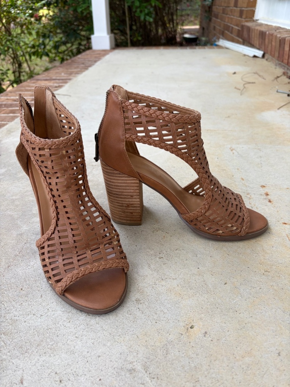 Braided Cutout Block Heel Sandals - Tan